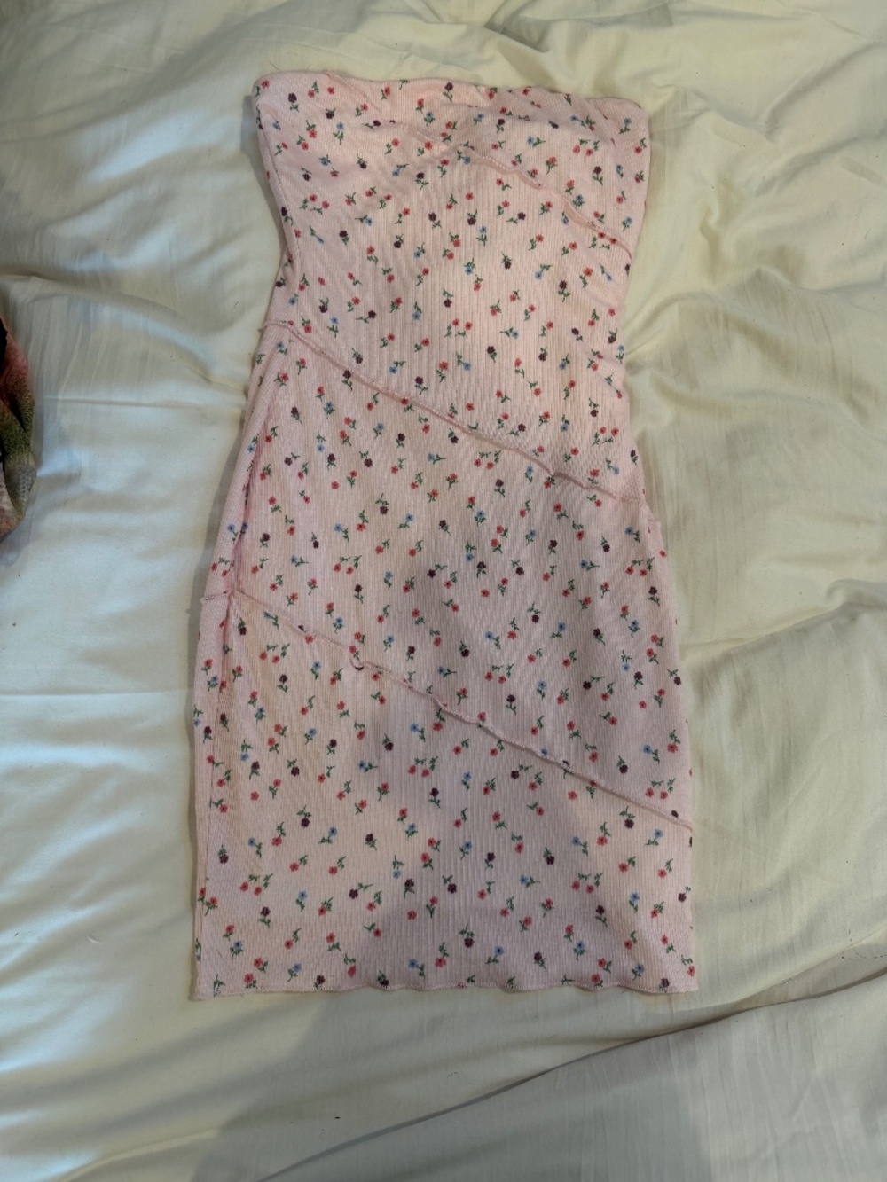 🌸 Sweet Blush Pink Ditsy Floral Strapless Mini Dress | Coquette & Cottagecore